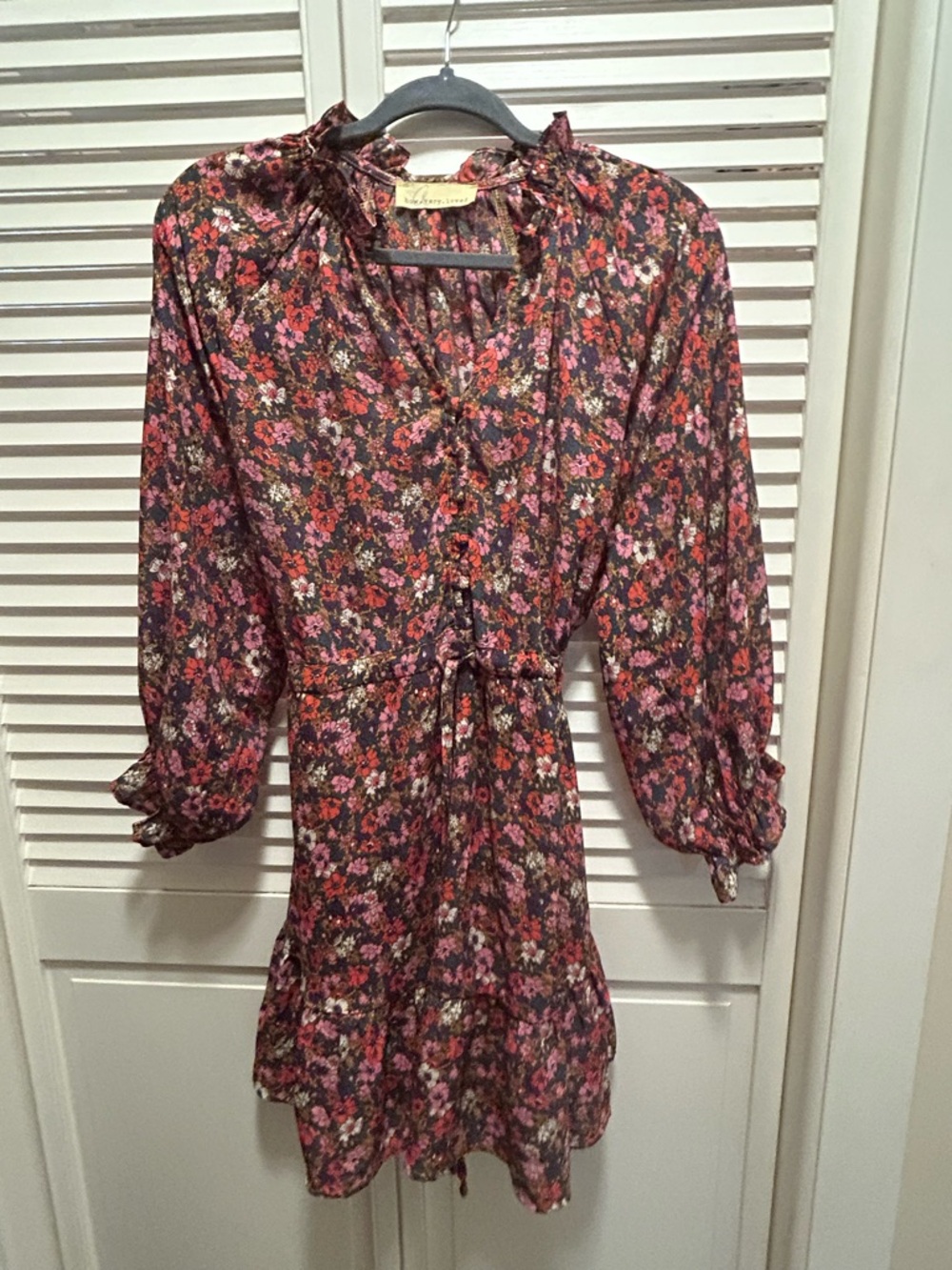 Floral Long-Sleeve Mini Dress - Pink & Black